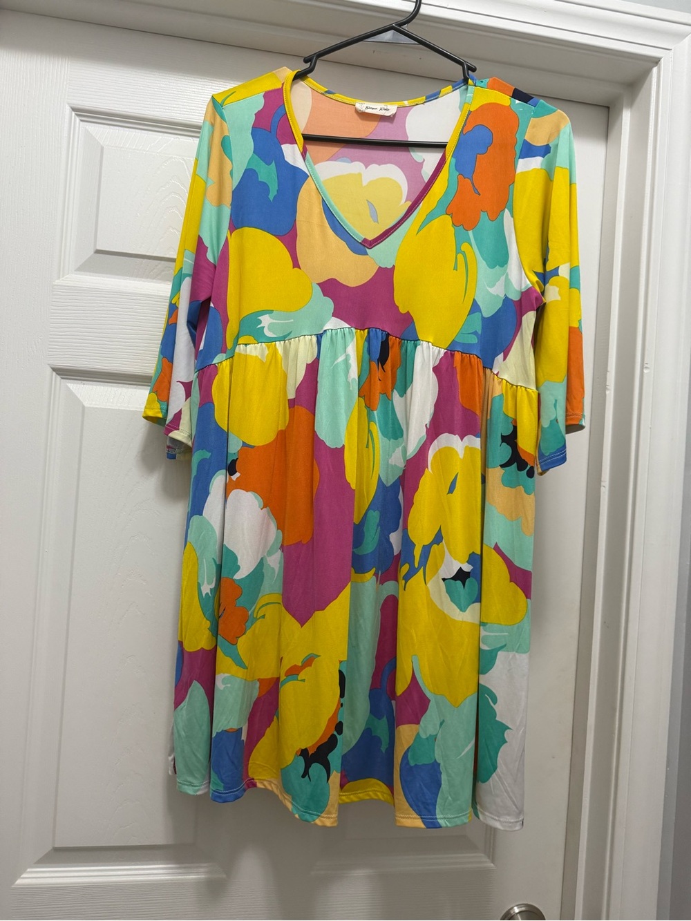 Vibrant Multi-Color Floral Midi Dress - V-Neck
